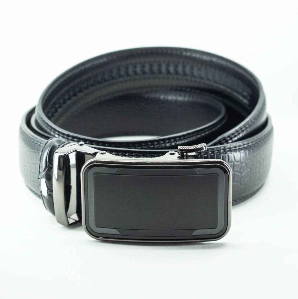 Cinturón Automático Black on Black – Cuero Negro con Hebilla Negra
