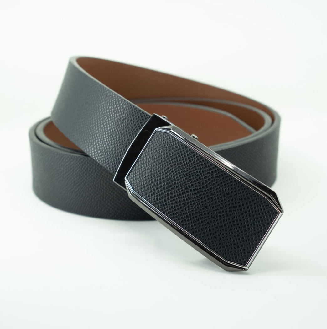 Cinturón Automático Dual Tone – Cuero Reversible Negro y Café con Hebilla Plateada