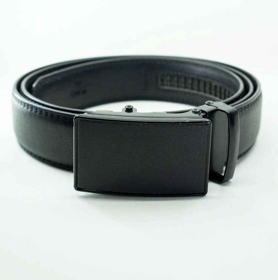 Cinturón Automático Pure Black – ECOCUERO Negro Liso con Hebilla Negra