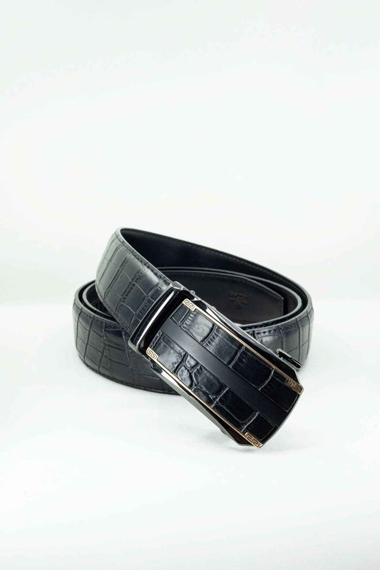 Cinturón Automático "Black Forge" – Negro Texturizado con Hebilla Dorada