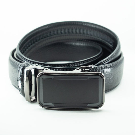 Cinturón Automático Black on Black – Cuero Negro con Hebilla Negra