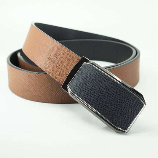 Cinturón Automático Dual Tone – Cuero Reversible Negro y Café con Hebilla Plateada