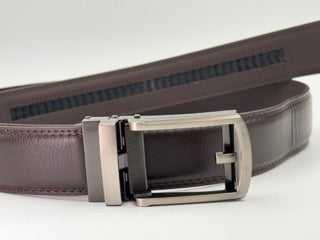 Cinturón Automático EXECUTIVE Silver/Brown – Estilo Formal con Hebilla Plateada y Ajuste sin Hoyitos