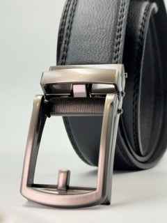 Cinturón Automático EXECUTIVE Silver/BLACK– Estilo Formal con Hebilla Plateada y Ajuste sin Hoyitos