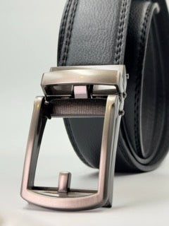 Cinturón Automático EXECUTIVE Silver/BLACK– Estilo Formal con Hebilla Plateada y Ajuste sin Hoyitos